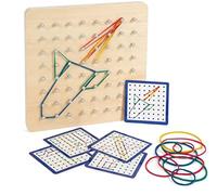 Small Foot 11977 Geoboard made of solid wood, with rubber bands and 23 templates, learning toy for kids aged 3+ years
