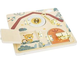 Small Foot Latch and Lock Motor Activity Board Safari, wooden toy with various latches, for ages 3+ years, 12460