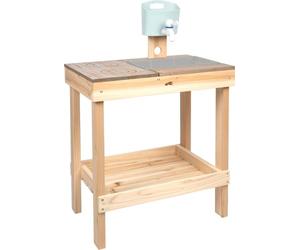 small foot mud kitchen and solid wood toy table, outdoor toy kitchen with an embossed hob, water tap and sink, for ages 3 years & up, 12789