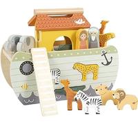 Small Foot Noah's Ark Stacking Game Safari, Wooden Motor Activity Toy with 15 An
