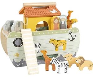 Small Foot Noah's Ark Stacking Game Safari, wooden motor activity toy with 15 animals, for ages 12+ months, 12456