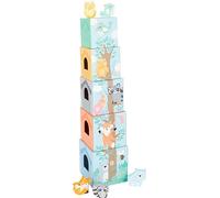 Small Foot Pastel Cardboard Cube with Wooden Animal Figures, Stacking Tower for Toddlers from 12 Months, 11721 Toys