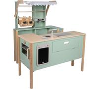 small foot Play Store and Kitchen green ‘fresh’, wood, w/add-ons, market stall, role-play toy for ages 3+ years, 12688