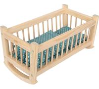 small foot poppenwieg natuur, hoogwaardig houten poppenbed, met extra groot bedd