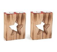 Small Foot Star Pair Candle Holder, Wood, Multi-Colour, 5 x 5 x 13 cm
