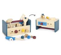 Small Foot Tool Box and Workbench Workshop, with wooden tools and accessories, for kids aged 3+ years old, 12557