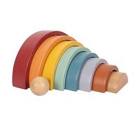 Small Foot Wooden Building Blocks Rainbow Safari, motor skills toy with 8 shapes, for children aged 12+ months, 12318
