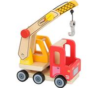Small Foot Wooden Crane Truck, 360 Degree Rotatable, Grab Hook with Crank Function, Play Car from 18 Months, 12008