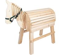small foot wooden horse for children from 3 years, riding horse with climbing aid and halter, suitable for outdoor use, Beige