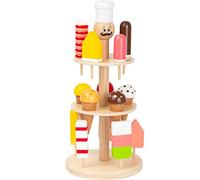 Small Foot Wooden Ice Cream Stand, Accessories for Grocery Shop and Children's Kitchen, 15 Types of Ice Cream, for Children from 2 Years, 11488
