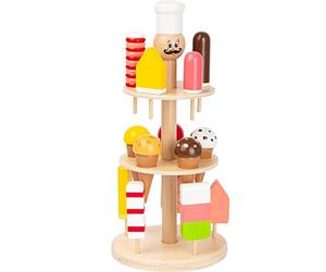 Small Foot Wooden Ice Cream Stand, Accessories for Grocery Shop and Children's Kitchen, 15 Types of Ice Cream, for Children from 2 Years, 11488
