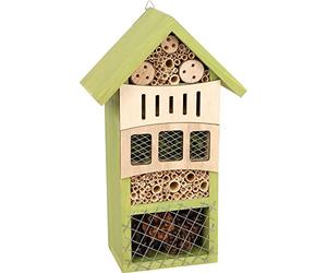 Small Foot Wooden Insect Hotel Into The Green with Practical Hanger Assembly, Nesting Assistant And Hibernation Spot for Insects, Garden Decor