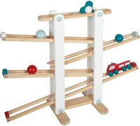 Small Foot Wooden Marble Run, XL Motor Activity Toy with 3 balls and fire brigade vehicle, for kids 18+ mths., 12549