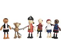 small foot Wooden Bending Dolls, 5 pirates and 1 monkey, richly detailed and fle