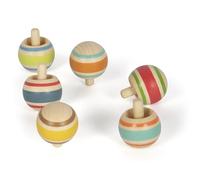 Small Foot Wooden Tops Set, great small gift, 6 tops, entertainment for kids aged 3+ years old, 12606