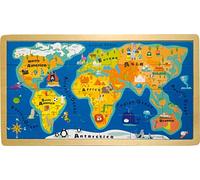 small foot Wooden World Map Frame Puzzle, Trains Knowledge of Continents and Oceans, from 4 Years, 4240, Multi-Coloured