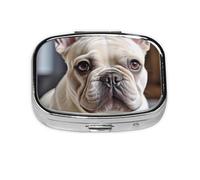 Small French Bulldog Printed Pill Organizer Daily,Portable Metal Travel Pill Case Box for Purse and Pocket