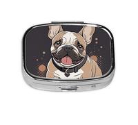Small French Bulldog Printed Pill Organizer Daily,Portable Metal Travel Pill Case Box for Purse and Pocket