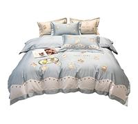Small Fresh Australian Cotton Bed Sheet Four-piece Set Cute Bear Embroidery Pure Cotton Duvet Cover Double Bed Supplies (Color : A, Size : 1.5m) (A 1.8m)