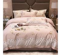 Small Fresh Australian Sheet Four-Piece Set Cute Bear Embroidery Pure Cotton Duvet Cover Double Bed Supplies (Color A Size : (B 1.8m)