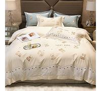 Small Fresh Australian Sheet Four-piece Set Cute Bear Embroidery Pure Cotton Duvet Cover Double Bed Supplies (Color A, Size : (C)
