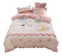 Small Fresh Long-staple Pure Four-piece Full Ruffled Cotton Duvet Cover Bedding (Color Size 1.8m) (Pink 4 piece Suit)