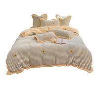 Small Fresh Milk Velvet Daisy Embroidery Thick Four-piece Set Autumn and Winter Wide-sided Quilt Cover Sheet Warm Bedding (Color Size : (A)