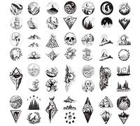 Small Fresh Temporary Tattoo Waterproof Female Long-Lasting Black And White Mountain Forest Whale Personality Male Small Flower Arm Sticker