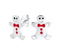 Small Fun Cartoon Christmas Winter Enamel Bow Tie Gingerbread Man Stud Earrings for Women Teens in .925 Sterling Silver Holiday Jewelry