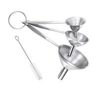 Small Funnels for Filling Bottles, 3 Pcs Stainless Steel Kitchen Funnel Set with Long Handle, Food Grade Mini Metal Funnel for Transferring Oil Liquid, Easy Cleaning with a Brush
