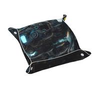 Small Future Robot Print Leather Valet Tray - Desktop Storage Organizer Catchall Holder for Watch,Keys,Phone,Wallet