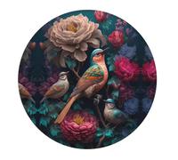 Small Gaming Mouse Pad - Colorful Tulip Rose Bird Round Rubber Base Desk Mat, Desk Pad with Stitched Edges, Mousepad for Laptop, PC Keyboard Mouse Mat for Work Game Office 7.9 in