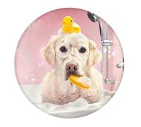 Small Gaming Mouse Pad - Dog Sitting in Bathtub with Duck On Head Round Rubber Base Desk Mat, Desk Pad with Stitched Edges, Mousepad for Laptop, PC Keyboard Mouse Mat for Work Game Office 7.9 in