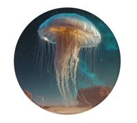 Small Gaming Mouse Pad - Giant Jellyfish in Desert Round Rubber Base Desk Mat, Desk Pad with Stitched Edges, Mousepad for Laptop, PC Keyboard Mouse Mat for Work Game Office 7.9 in
