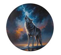 Small Gaming Mouse Pad - Lonely Night Sky Wolf Round Rubber Base Desk Mat, Desk Pad with Stitched Edges, Mousepad for Laptop, PC Keyboard Mouse Mat for Work Game Office 7.9 in