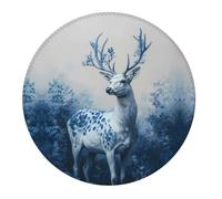 Small Gaming Mouse Pad - Majestic Blue Flower Deer Round Rubber Base Desk Mat, Desk Pad with Stitched Edges, Mousepad for Laptop, PC Keyboard Mouse Mat for Work Game Office 7.9 in