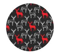 Small Gaming Mouse Pad - Simple Hand Painted Deer Red White Round Rubber Base Desk Mat, Desk Pad with Stitched Edges, Mousepad for Laptop, PC Keyboard Mouse Mat for Work Game Office 7.9 in