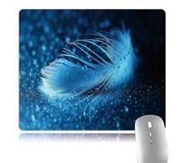 Small Gaming Mousepad Blue Feather Portable Mouse Pad Cute Mouse Mat Non-Slip Rubber Base and Stitched Edges Desk Mat for Computer Home Office and Study 7x8.6x0.12 inch