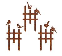 Small Garden Fence - 3 Pieces Bird Design Ground Stakes, Rustic Outdoor Border Edging, Decorative Landscape Fence Accent | Weather Resistant Yard Ornament Display for Garden Lawn Patio Balcony Backyar