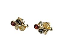 Small Gemstone Studs Earring Handmade Multic Color Baltic Amber stud in earring Sterling 925 Gold plated