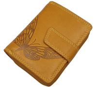 Small Genuine Cowhide Leather Women's Wallet / Purse / Purse in Portrait Format with Butterfly Motif or without Motif with RFID & NFC Protection, yellow, standard size, Modern