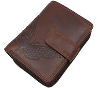 Small Genuine Cowhide Leather Women's Wallet / Purse / Purse in Portrait Format with Butterfly Motif or without Motif with RFID & NFC Protection, brown, standard size, Modern