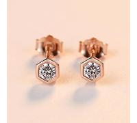 Small Geometric Cubic Zirconia Stud Earrings For Women Rose Gold Color Sterling Silver 925 Hexagon Earrings Jewelry