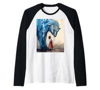 Small Girl Big Polar Bear Expressive Whimsical Mood Duality Raglan Baseball Tee