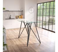 Small Glass Breakfast Bar Table with Black Metal Legs - Seats 2 - Dax