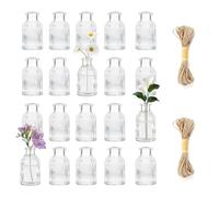 Small Glass Bud Vases Set of 20 - Clear Ribbed Mini Flower Vases for Wedding Table Centrepieces, Party & Home Decor with Free Jute Twine | Bulk Boho Centerpiece Decorations for Baby Shower, Christmas