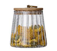 Small Glass Coffee Nuts Canister Airtight Storage Jar Petal Decorative Container with Bamboo Lid Metal Handle Easy to Grasp 700ml, 23 FL OZ(Style 2)