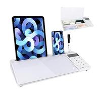 Small Glass Desktop Whiteboard Dry Erase Board with Calculator - Desktop White Board Storage Memo Notepad Computer Keyboard Stand Organizers with Accessories Markers, Eraser for Office, Home, School