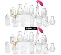 Small Glass Flower Vase set of 26 for Wedding Centrepiece Table Decorations, Clear Crystal Vintage Embossed Bud Mini Flowers Vases in for Party or Home Living Room Dining Bedroom Decor Aesthetic