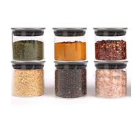 Small Glass Food Jar with Stainless Steel Lid and Silicone Ring for Airtight Sealing, Little Clear Canister Container for Kitchen Storage, for Grains, Seeds, Salt, Pepper, Spices - Set of 6 (150ml)